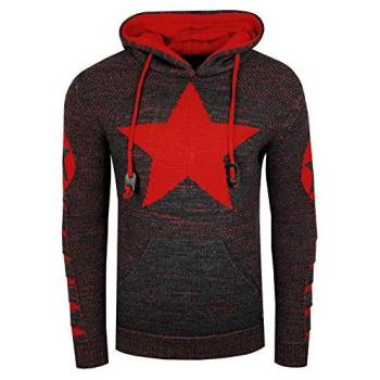 Rusty Neal Kapuzenpullover Herren Gr. M – Anthrazit mit Rot‑Akzent, Grobstrick,