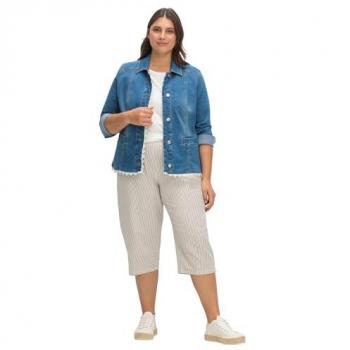 Seersucker Caprihose für Damen, taupe gestreift, Größe 44