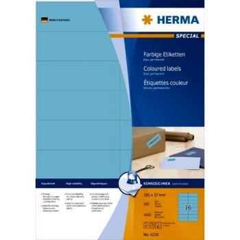 Herma 4258 Blue Color Labels, 105 x 37mm, Permanent Glue