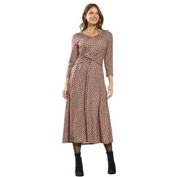 M&Co Spot Twist Front Maxi Dress, Light Brown, 20”