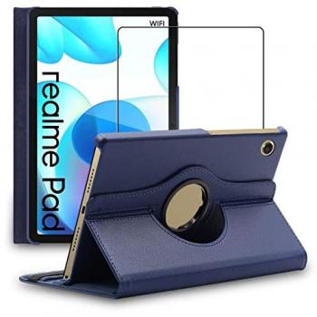 Housse PU Cuir Rotatif 360° pour Realme Pad 10.4 (2021) avec Film de Protection en Verre Trempé