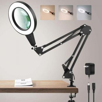 Alovez LED-Lupenlampe mit Schwenkarm – Kombi-Schreibtischlampenlösung