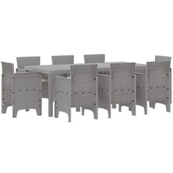 VidaXL Garten‑Essgruppe 9 Stück – hellgraue Poly‑Rattan Kissen