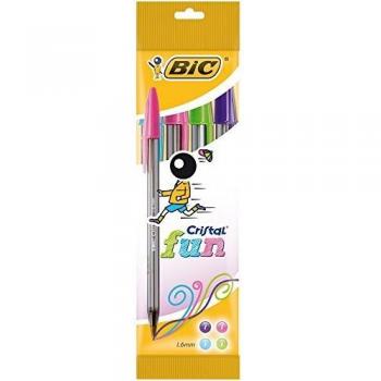 BIC Cristal Fun Stylos-Bille Pointe Large Couleurs Assorties Pochette de 4