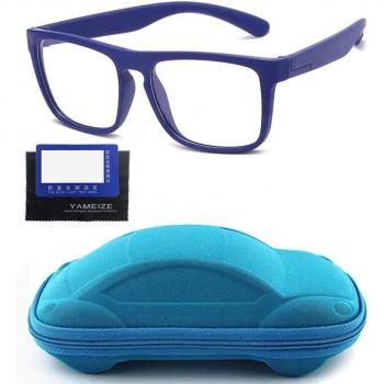 Children's Anti-Blue Light Square Eyewear with Soft Silicone Glasses and Car Box