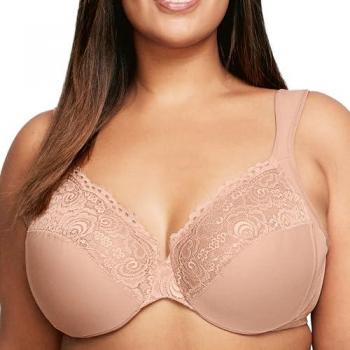 Glamorise Wonderwire Back Close Lace Bra Tan 34-C