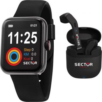 Gadget Sector – Montre connectée masculine, silicone noir, écouteurs 2.4 GHz