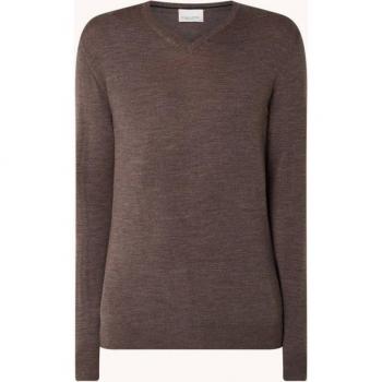 Profuomo Bruine Merino Wol Pullover V-hals