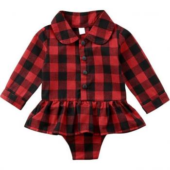 Mono de cuadros rojos con falda para niñas de 0-24 meses