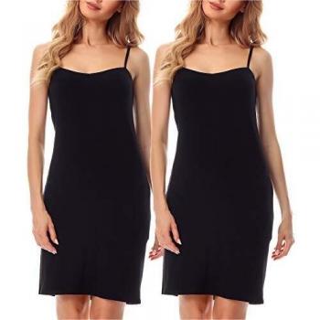 Merry Style Damen Unterkleid Unterrock verstellbare Träger 2Pack MS10-203 (Schwarz/Schwarz, XL)