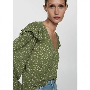 Mango Pomelo Women's Green Floral Ruffle Top 4XL