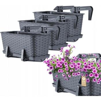 KADAX Macetero Colgante 40 cm – Exterior en Plástico Ratán con Montaje y Platillo (Juego de 3, Grafita)