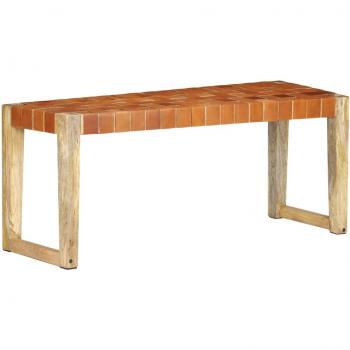 Panca in Vera Pelle e Legno Massello di Mango 110 cm Marrone