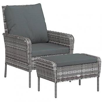 Poltrona da Giardino con Poggiapiedi Grigia in Polyrattan Vidaxl 933367