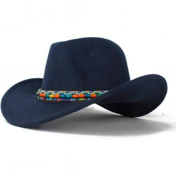 Black Wool Cowboy Hat for Kids, Roll-Up Brim, Size 52-54