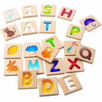 PlanToys Wooden Alphabet Tracing Tiles