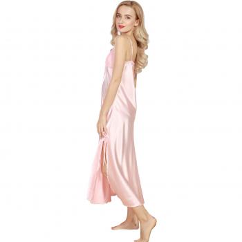 Spitzen-Satin Nachthemd für Damen, Negliee Lingerie, XXL (XL) – Pink