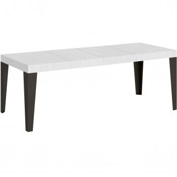 Mesa de comedor expandible 90x160 cm, diseño Flame Premium, acabado blanco y base antracita