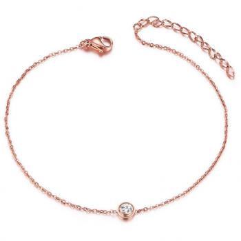 Bracelet de Cheville Femme Or Rose Chaine Fine Acier Titane Zircon 200mm