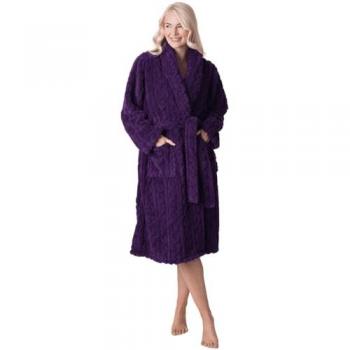 SilkyWarm Fleece Jacquard Spa Robe – Purple, Size 18/20