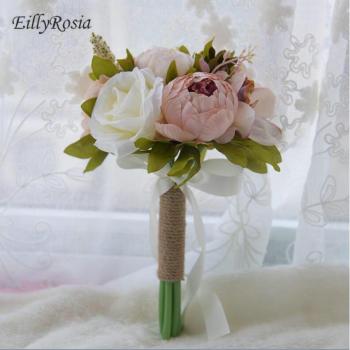 Ramo de Dama de Honor con Flores Artificiales Rojas y Blancas