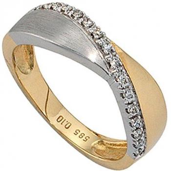 JOBO Damen-Ring 585 Gold – Gelbgold & Weißgold, 16 Brillanten, Teilmatt, Ø58