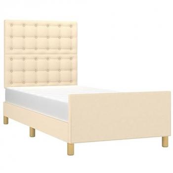 Meuble chambre simple adulte, cadre de lit crème 80x200 cm, sommier à lattes