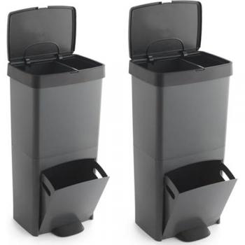 Doble Cubo de Basura Vertical 70L – Negro