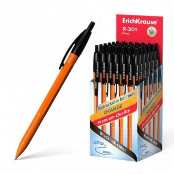 Caneta Automática Erichkrause R-301 Laranja Matic 0.7mm Preto