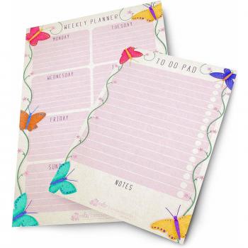 Monster Stationery Butterfly Design A5 Daily To Do Pad and A4 Weekly Schedule Planner Bundle