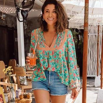 Camisa Bohemia de Verano Verde