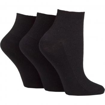 3 Pair Women's Black Ribbed Bamboo Ankle Socks