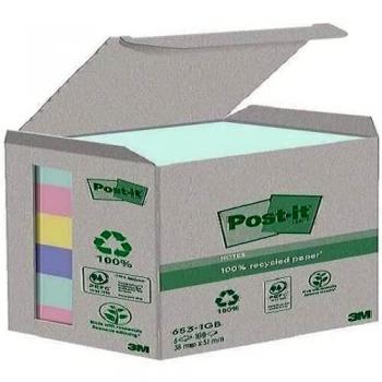 3M Post-it Recycled Sticky Notes, 38 x 51 mm, Assorted Colours, 100 Sheets per Pad, Pack of 6