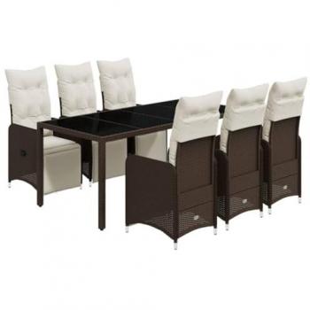 VidaXL 7-teiliges Bistro-Set für den Garten mit Kissen Braun Poly Rattan