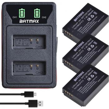 Batmax LP-E12 Dual Battery Charger with USB Cable for Canon EOS M50, M100, 100D Kiss X7 Rebel SL1