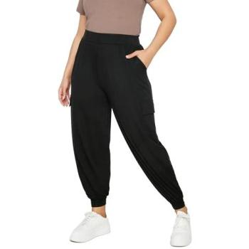 All‑Day Comfort Black Cargo Harem Joggers for Women – Size 18