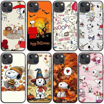 Funda negra B-91 Snoopy para Samsung S24 S23 S22 S21 S20 FE S10 Lite Ultra S7 S8 S9 Plus A05S A11 A12 A13 A15 A22 A24 A25 A32 A52 A71 5G Samsung A32 5G ciervo