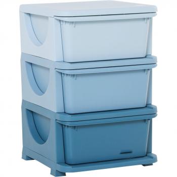 HOMCOM Cassettiera in Plastica Colorata per Cameretta con 3 Cassetti, Blu, 37x37x56.5cm