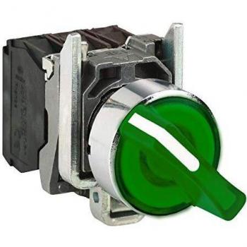 Schneider Electric Harmony Xb4 – Sélecteur Bouton Manette Lumin Ø22, Vert, 3 pos Fix, 1O+1F, 230 V