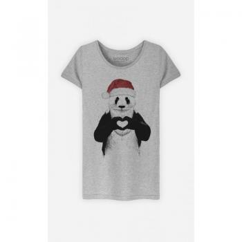 Camiseta Femenina Santa Panda Gris Claro