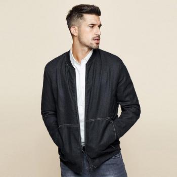 KUEGOU Spring Casual Black Wool Pilot Jacket