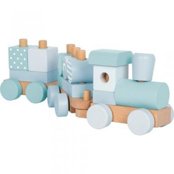 Train en bois pour tout-petit – Bleu – 14 pièces à monter – Locomotive + 2 wagons