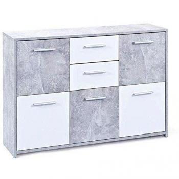 Inter Link Sideboard Egadi 5 Türen 2 Schubladen in Beton Nachbildung und weiss