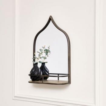 Rustic Gold Arched Mirror Shelf