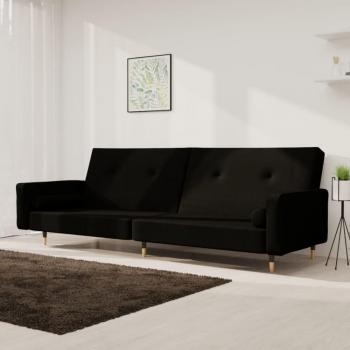 Sofá cama de 2 plazas con almohadas en terciopelo color negro