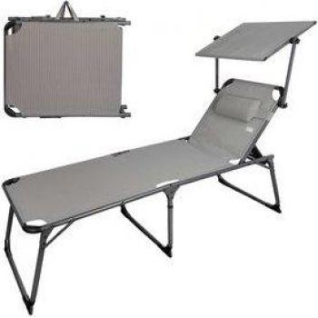 Aktive 62613 Lettino Pieghevole Multiposizione con Parasole, 193 x 67 x 85 cm, Campeggio, Grigio