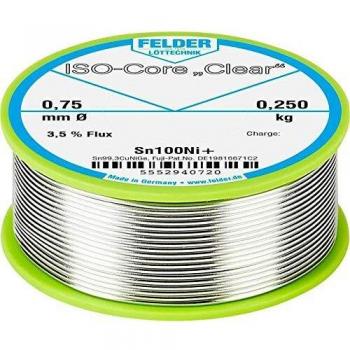 Felder ISO‑Core “Clear” – Étain à souder Sn100Ni+ 250 g, 0,75 mm bobine