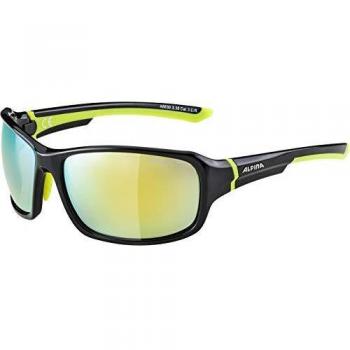 Alpina Lyron Occhiali da Corsa Unisex Nero, Dettaglio Giallo Neon