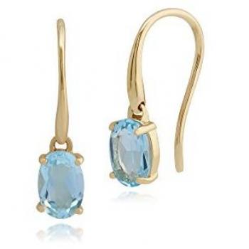 9ct Yellow Gold Blue Topaz Oval Claw Drop Earrings – Gemondo Classic
