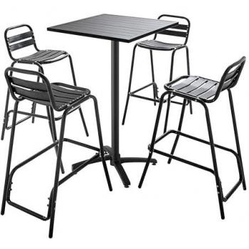 Grigio Oviala: Tavolo Alto + 4 Sedie Legno Alluminio